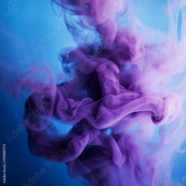Fototapeta Colorful smoke. Mysterious storm sky. Mist floating. Blue purple glowing fog cloud wave abstract art background with free space. Generative AI