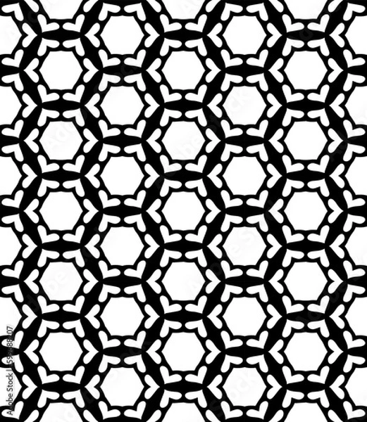 Fototapeta Black and white seamless abstract pattern. Background and backdrop. Grayscale ornamental design. Mosaic ornaments. Vector graphic illustration. EPS10.