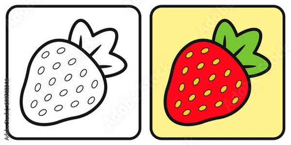 Fototapeta Coloring book or coloring book for children. The outline of a strawberry. Vector illustration.
