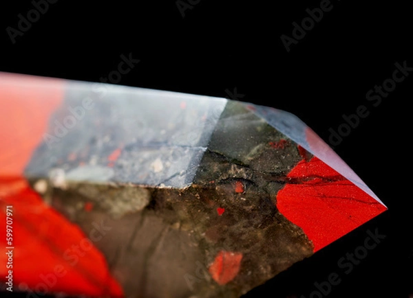 Obraz Close up of a Bloodstone Jasper mineral specimen cut into an Oblelisk