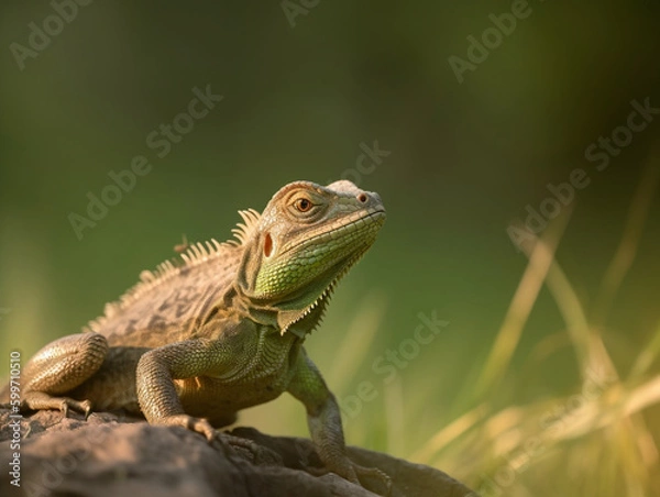Fototapeta green lizard on a branch