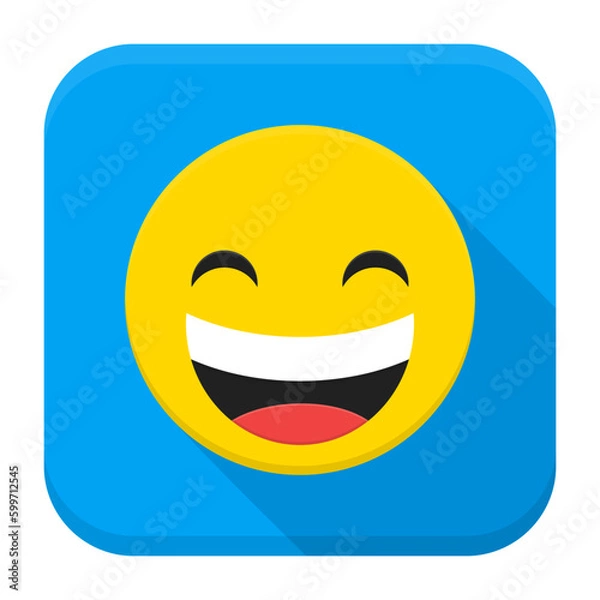 Fototapeta Laugh Yellow Smiley Face Flat App Icon. Vector Illustration of Flat Style Icon Squre Shaped with Long Shadow.