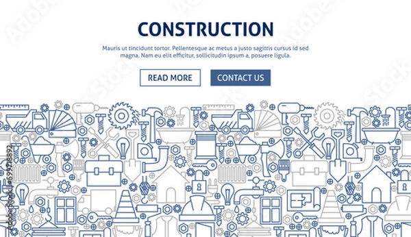 Fototapeta Construction Banner Design. Vector Illustration of Line Web Concept.