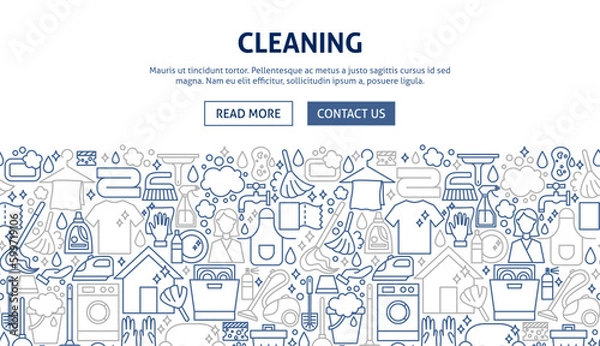 Fototapeta Cleaning Banner Design. Vector Illustration of Line Web Concept.