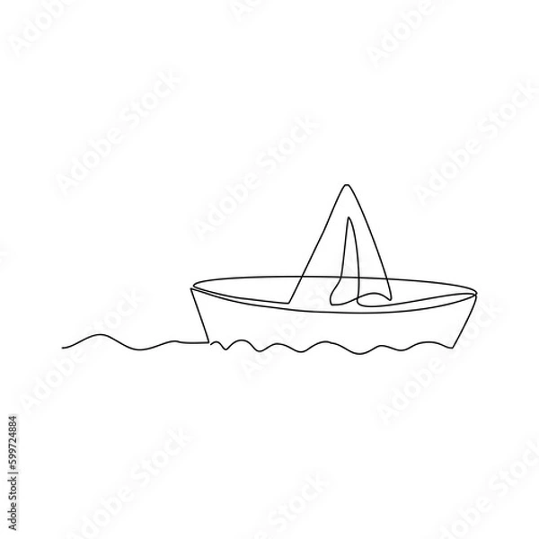 Fototapeta Paper ship origami continuous single line drawing. one line paper ship vector illustration