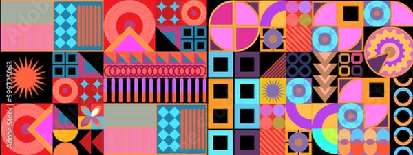Fototapeta Vector flat geometric retro colorful colourful background
