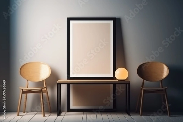 Fototapeta View of photo frame with interior home decor, Generative Ai