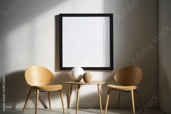 Fototapeta View of photo frame with interior home decor, Generative Ai