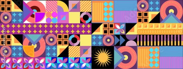 Obraz Vector flat geometric retro colorful colourful background