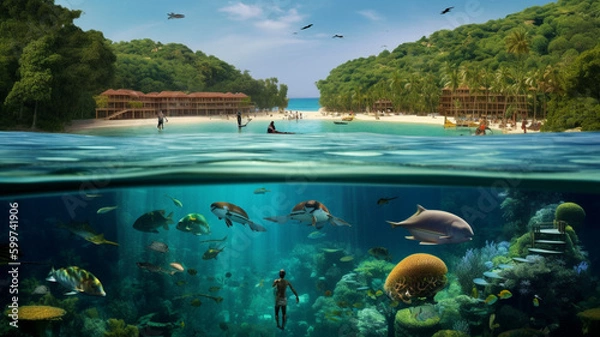 Fototapeta Landscape of tropical island from ocen