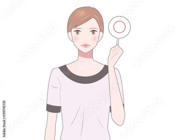 Fototapeta 丸印を持った女性のイラスト　エステティシャン