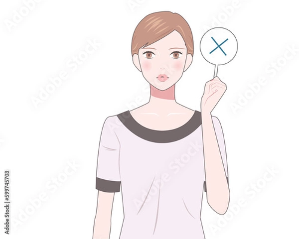 Fototapeta バツ印を持った女性のイラスト　エステティシャン