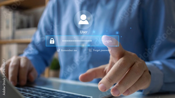 Obraz Password Box in Internet Browser, social media private data privacy usage, protected to login on the computer screen, Privacy Secure Protection.