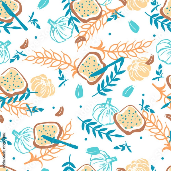 Fototapeta Abstract Garlic Bread Toast Snack Vector Graphic Seamless Pattern