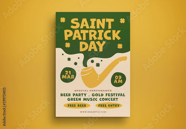 Fototapeta Green Handdrawn Saint Patrick Day Flyer Layout
