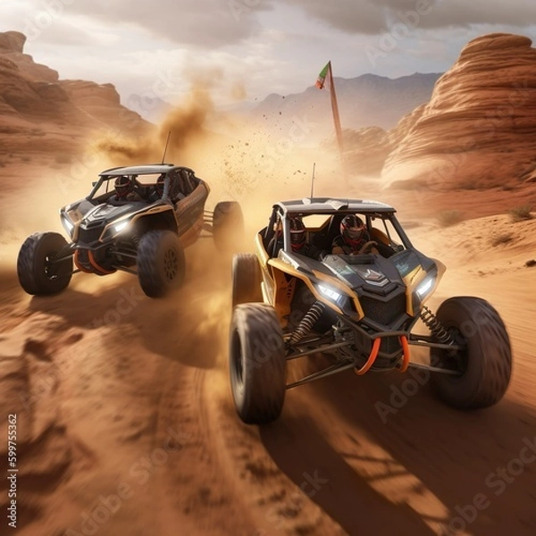 Obraz Two Side By Side Off Roading Together In The Desert