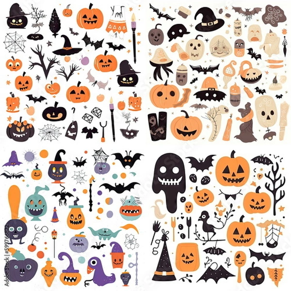 Obraz Halloween clipart elements set, white background