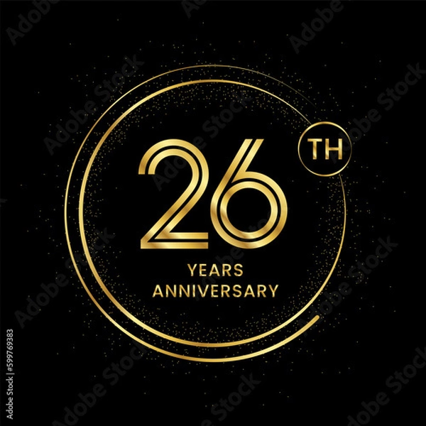 Fototapeta 26 years anniversary with golden circle glitter and double circle line vector template