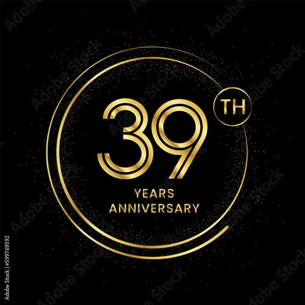 Fototapeta 39 years anniversary with golden circle glitter and double circle line vector template
