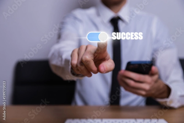 Fototapeta Business development to success and growing growth concept, Businessman pointing arrow graph corporate future growth plan