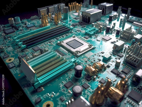 Obraz Close-up of electronic circuit board. Technology and science background., Generative AI illustration