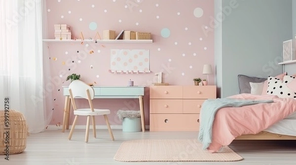 Fototapeta Modern girly room where you can retreat a little from the world. Generative AI Technology 