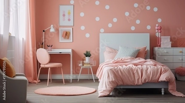 Fototapeta Modern girly room where you can retreat a little from the world. Generative AI Technology 