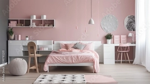 Fototapeta Modern girly room where you can retreat a little from the world. Generative AI Technology 