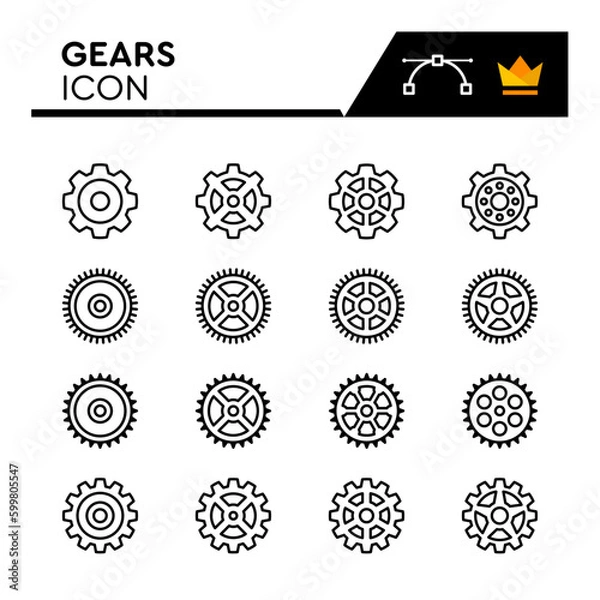 Obraz Gear Line Vector Icons Set. Simple Flat Icon. Editable Stroke