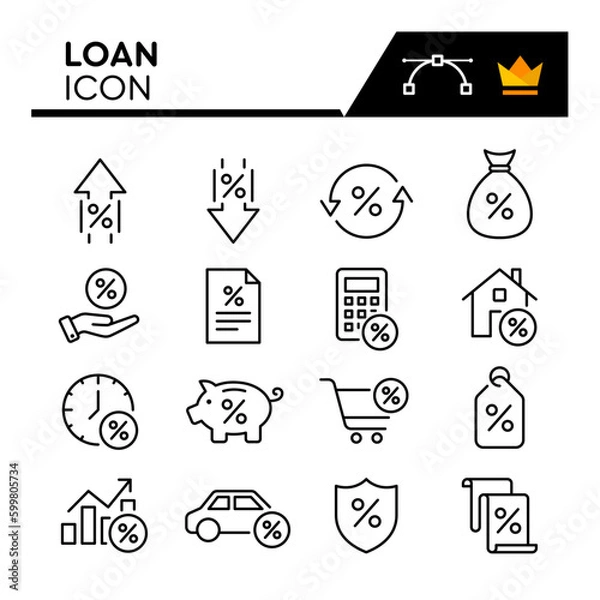 Obraz Loan Line Vector Icons Set. Simple Flat Icon. Editable Stroke