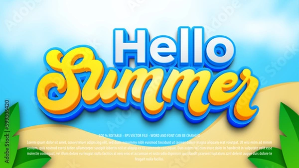 Fototapeta Hello summer sale 3d editable text effect template