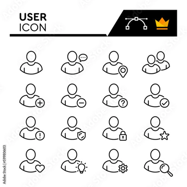 Obraz User Line Vector Icons Set. Simple Flat Icon. Editable Stroke