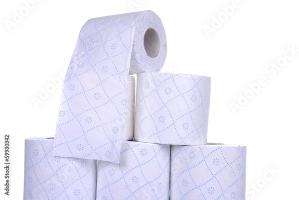 Fototapeta stack of toilet paper rolls, isolated on white background