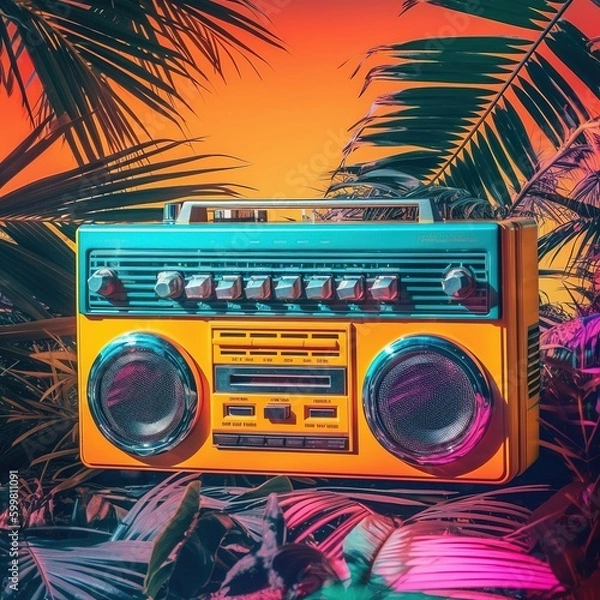 Fototapeta A boombox with a tropical ambiance. It's summer and time to make party and dance
