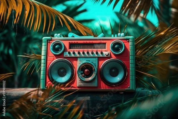 Fototapeta A boombox with a tropical ambiance. It's summer and time to make party and dance