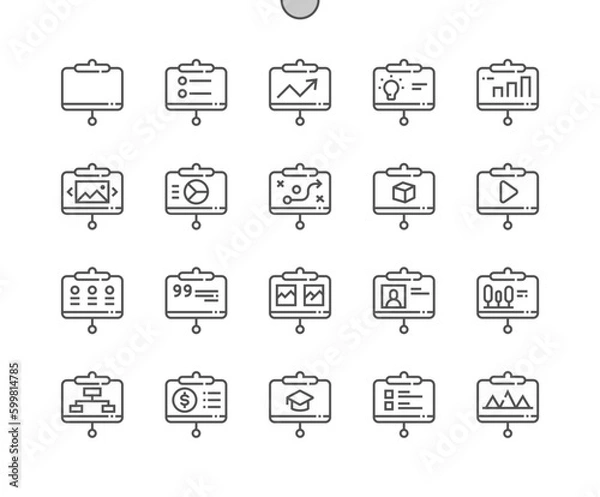 Obraz Presentation. Business and education. Meeting, conference, seminar. Pixel Perfect Vector Thin Line Icons. Simple Minimal Pictogram