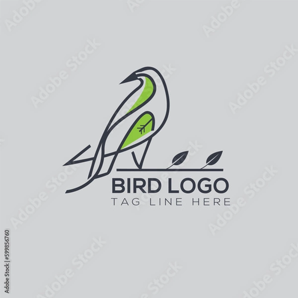 Fototapeta Creative bird logo design with outline shape tree branch.