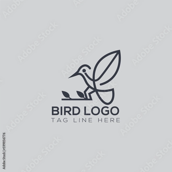 Fototapeta Creative bird logo design with outline shape tree branch.
