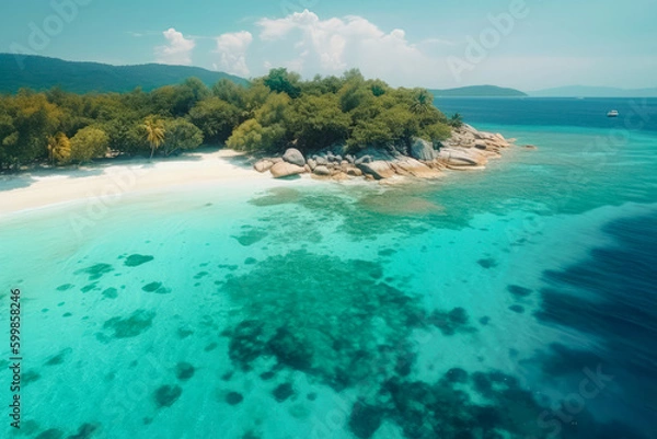 Fototapeta Aerial top view of summer archipelago as seen from above created with Generative AI technology