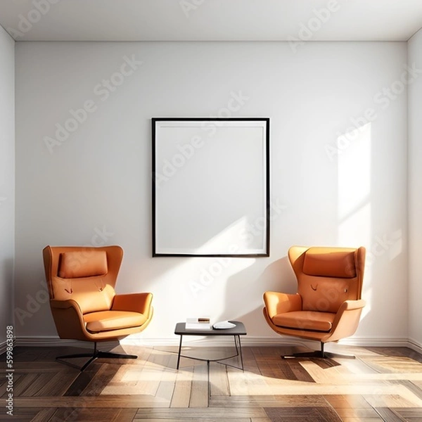 Obraz mock up poster frame in modern interior background, living room, Art Deco style, 3D render, 3D illustration