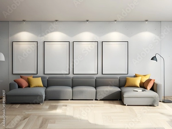 Obraz mock up poster frame in modern interior background, living room, Art Deco style, 3D render, 3D illustration