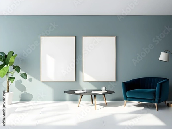 Obraz mock up poster frame in modern interior background, living room, Art Deco style, 3D render, 3D illustration