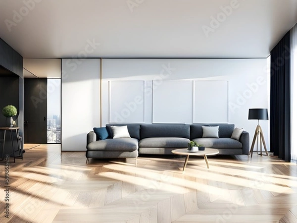 Obraz mock up poster frame in modern interior background, living room, Art Deco style, 3D render, 3D illustration
