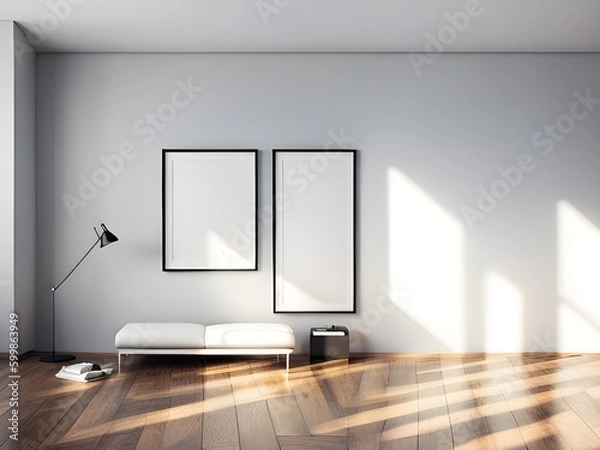 Obraz mock up poster frame in modern interior background, living room, Art Deco style, 3D render, 3D illustration