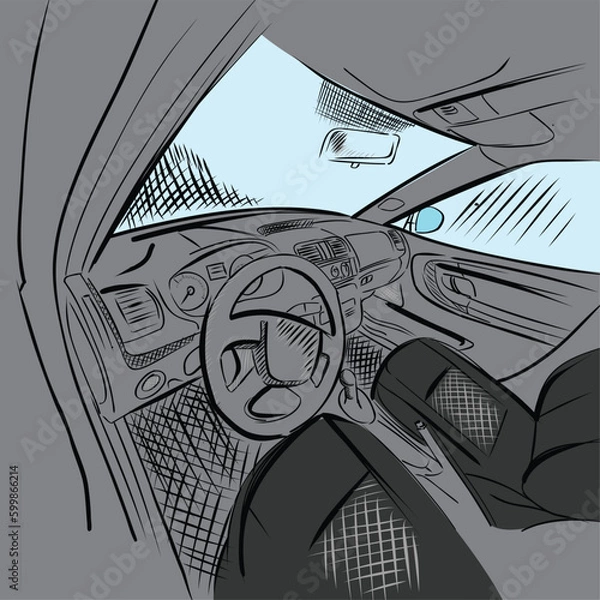 Obraz hand drawn vector car interior