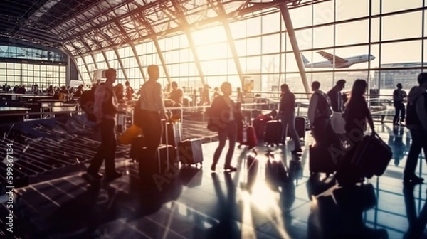 Fototapeta Busy airport terminal. Generative AI