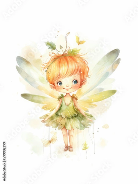 Fototapeta Watercolor Cute Fairy Cartoon Nursery Illustration Isolated on White Background. Colorful Digital Animal Art for Kids