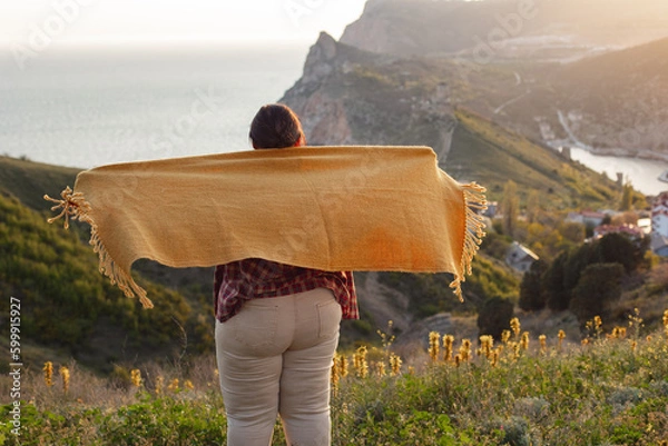Obraz girl on the top of mountain