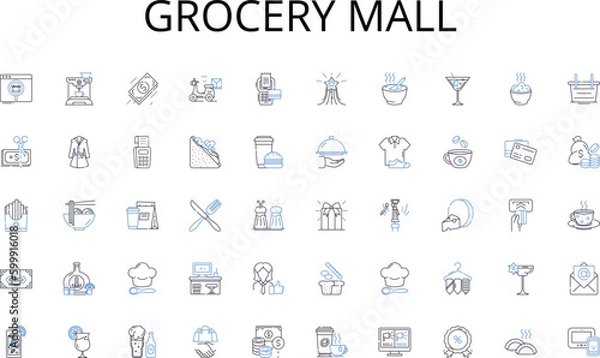 Fototapeta Grocery mall line icons collection. Education, Adolescence, Diversity, Friendship, Responsibility, Development, Academics vector and linear illustration. Extracurricular,Peer pressure,Independence