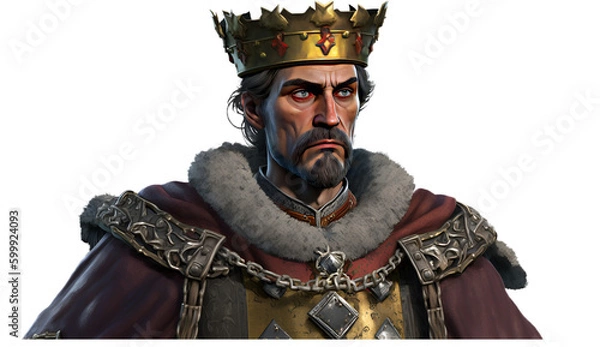 Obraz portrait of a warrior king isolated on transparent background. 3D render.